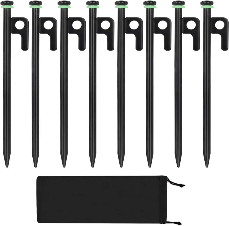 HOLANHING 8Pcs Tent Stakes, 8in Heavy Duty Forged Steel Tent Stakes with Storage Pouch, Metal Stakes for Tent Used on Rocks, Snowfield, Dessert(8Pcs 8in Stakes) - Image 1